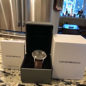 Men’s Emporio Armani watch, brown leather band